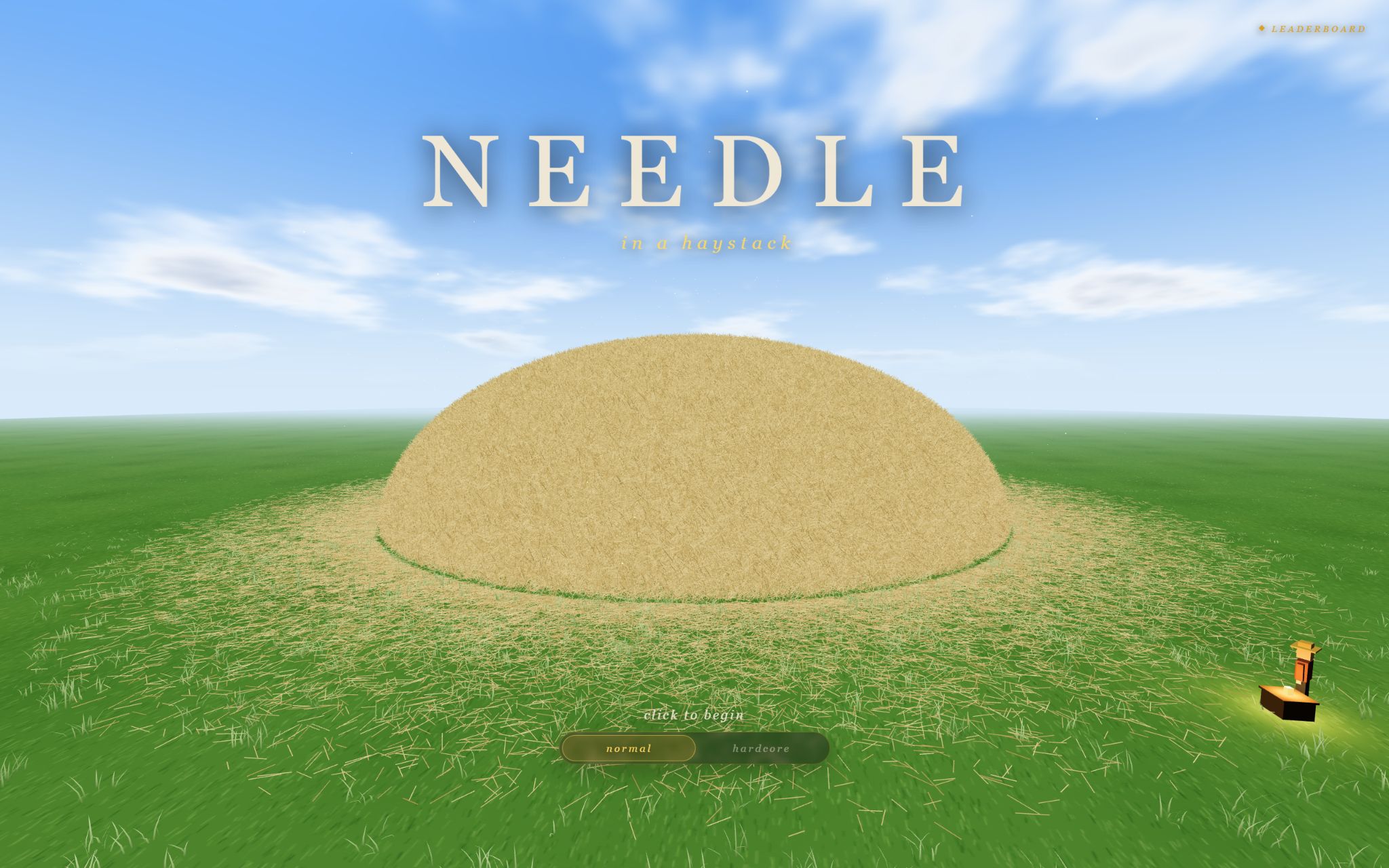 Actual game menu showing the haystack and normal or hardcore mode choices